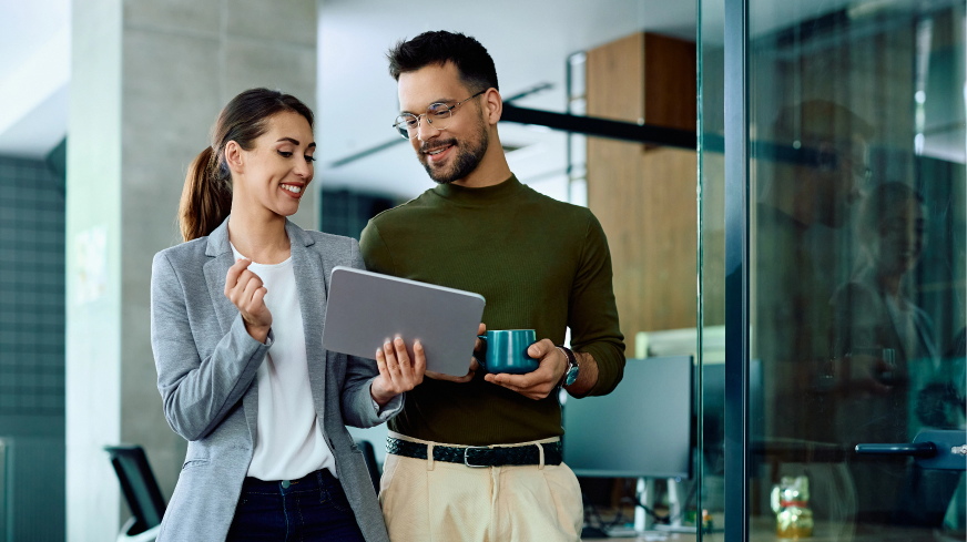 A client and agent view plan information on a tablet